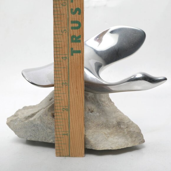 Vintage Hoselton Polished Aluminum Flying Goose Bird Sculpture Signed Art Stone - Picture 7 of 11